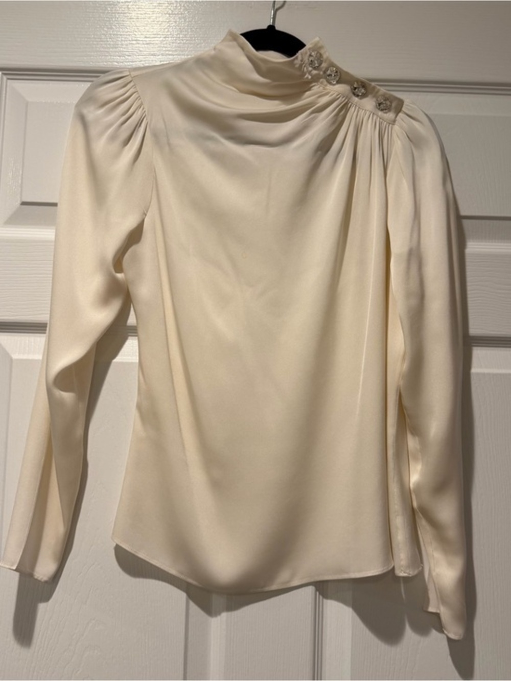 INTERMIX Elegant Cream High-Neck Blouse with Embellished Shoulder Size XS